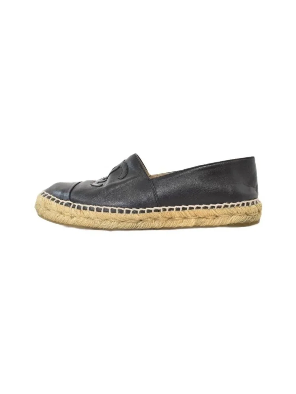 Chanel Espadrilles CC Logo Slip-on Flat Shoes Black